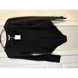 MANGOPOR Black Long Sleeve V-Neck Women's Bodysuit Size L 349